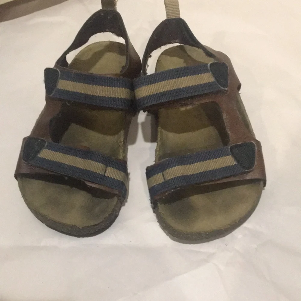 Carter's Kids cork sandals Adjustable blue beige Strap Brown size 9M